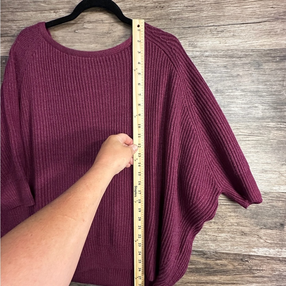 Chico's Maroon Poncho Sweater with Batwing Sleeves and Fine Knit - Picture 3 of 4